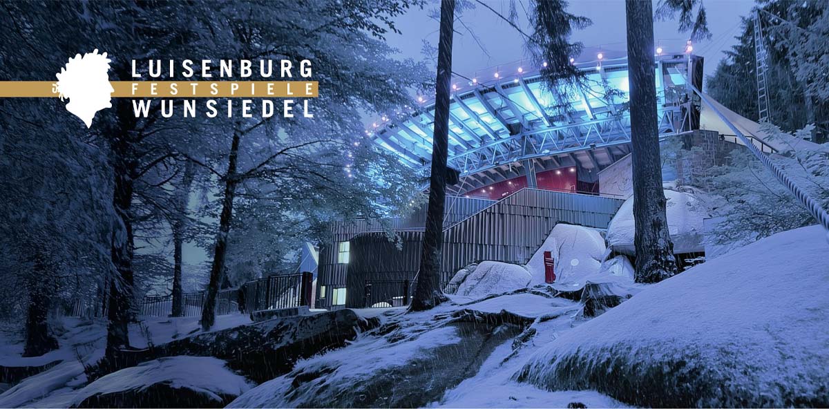 Eingangsbereich Luisenburg bei Nacht im Winter